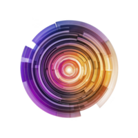 A vibrant, abstract circular design with concentric layers of purple, orange, and yellow hues creates dynamic and energetic visual effect png