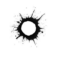 A circular black ink splatter with dynamic, irregular edges creates striking contrast against transparency background, evoking sense of creativity and spontaneity png
