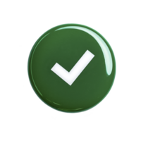 A green circular button with white check mark symbolizing approval or confirmation. glossy surface reflects light, adding three dimensional effect png