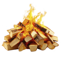 A stack of firewood burning with bright flames, creating warm and inviting atmosphere. logs are arranged neatly, showcasing texture of wood and vibrant colors of fire png