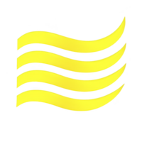A stylized yellow wave design on transparency background, featuring four curved lines that create sense of movement and fluidity. minimalist and abstract style evokes modern and dynamic feel png