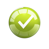A glossy green button with white check mark symbolizing approval or confirmation. button has shiny, reflective surface, giving it modern and sleek appearance png