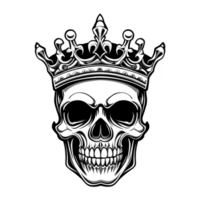 A detailed illustration of skull wearing ornate crown, showcasing intricate design elements and dark, edgy aesthetic. artwork combines gothic and regal themes, creating striking visual png