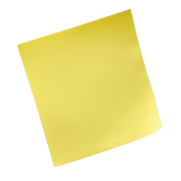 A single yellow sticky note is isolated on transparency background, slightly tilted, with shadow creating three dimensional effect. note is blank, ready for writing png