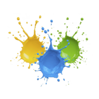 A Colorful splashes of yellow, blue, and green paint create vibrant and dynamic composition, evoking creativity and energy. splatters overlap, forming abstract and lively design png