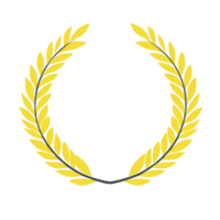 A golden laurel wreath with classic design, symbolizing victory and achievement, is depicted against plain background. leaves are arranged symmetrically, creating elegant and timeless appearance png