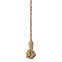 A thick, twisted rope with knotted end hangs vertically against plain background, showcasing its sturdy texture and natural color png