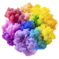 A Vibrant clouds of colorful smoke blend seamlessly, creating mesmerizing explosion of hues. swirling plumes form captivating rainbow effect, evoking sense of wonder and creativity png