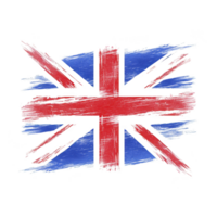 A stylized, artistic representation of United Kingdom flag features bold red, white, and blue brush strokes, creating dynamic and textured appearance. design conveys sense of movement and creativity png