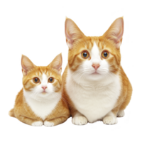 A Two adorable orange and white cats sit closely together, showcasing their striking fur patterns and attentive expressions. Their large eyes and upright ears add to their charming appearance png