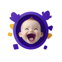 A joyful baby face is surrounded by colorful abstract shapes, creating playful and cheerful atmosphere. vibrant design emphasizes happiness and innocence png