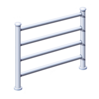 A simple, metallic railing with four horizontal bars and two vertical posts, designed for safety and support, is depicted in clean, minimalist style png