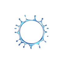 A circular splash of water creates striking, symmetrical pattern against transparency background, resembling crown. blue hues and fluid motion convey sense of freshness and energy png