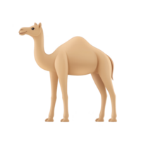 A 3D illustration of camel standing with neutral expression, showcasing its distinctive hump and long legs. camel is depicted in simple, stylized manner with smooth texture png