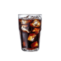 A refreshing glass of iced with ice cubes floating, showcasing fizzy bubbles and dark color of beverage. Perfect for hot day or as thirst quenching drink png