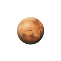 A This depicts stylized illustration of planet resembling Mars, showcasing its reddish surface and distinct features like craters and valleys. artistic representation captures essence of Martian png