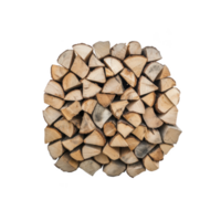 A neatly stacked pile of chopped firewood arranged in circular pattern against plain background, showcasing natural texture and color of wood png