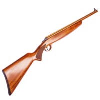 A wooden hunting rifle with polished finish and sleek design, featuring long barrel and ergonomic stock, isolated on transparency background png