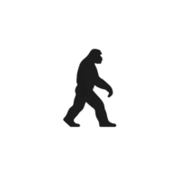 A silhouette of large, bipedal creature resembling mythical figure, often associated with mystery and folklore, walking in profile against plain background png