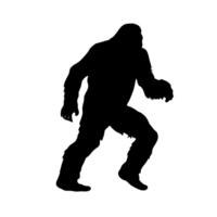 A silhouette of large, mysterious creature resembling legendary cryptid, often associated with wilderness and folklore, is depicted in walking pose. image evokes curiosity and intrigue png