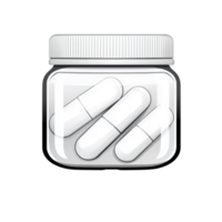 A clear jar with white lid contains several large white capsules, suggesting focus on health or medication. simple design emphasizes contents png