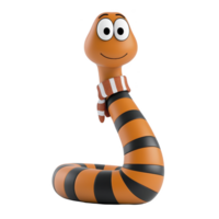 A cartoonish, smiling orange and black striped worm with large eyes and striped scarf exudes playful and whimsical vibe png