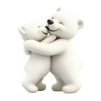 A Two adorable cartoon polar bears are joyfully hugging each other, expressing warmth and affection. Their playful and cute interaction brings sense of happiness and love png