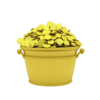 A golden bucket overflowing with shiny coins symbolizes wealth and prosperity. image conveys sense of abundance and financial success, with bright gold color enhancing luxurious feel png