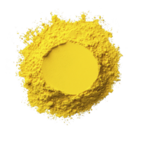 A vibrant splash of yellow powder forms circular pattern against transparency background, creating striking contrast. texture is fine and dynamic, suggesting energy and creativity png