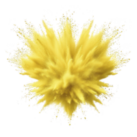 A vibrant explosion of yellow powder creates dynamic and energetic burst against transparency background, capturing essence of motion and color in striking visual display png