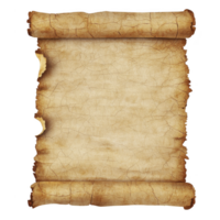 An ancient, weathered parchment scroll with curled edges and textured surface, perfect for historical or fantasy themed projects. aged appearance adds sense of mystery and antiquity png