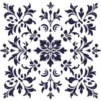 An intricate dark floral pattern with symmetrical design elements creates classic and elegant look, perfect for wallpaper or fabric. ornate details add touch of sophistication png