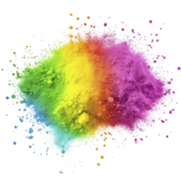A vibrant explosion of colorful powder creates dynamic and energetic display, featuring spectrum of colors including blue, green, yellow, and pink. scattered particles add sense of motion png
