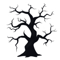 A silhouette of leafless tree with twisted branches creates stark and dramatic image, evoking sense of mystery and solitude png