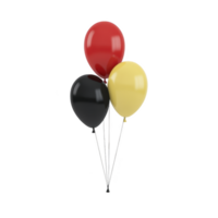 A Three colorful balloons, red, black, and yellow, floating together against plain background, creating festive and cheerful atmosphere png