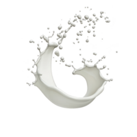 A dynamic splash of milk captured mid air, forming elegant arc with droplets suspended around it, creating sense of motion and fluidity png