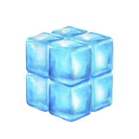 A cluster of six translucent blue ice cubes is arranged compact formation, showcasing their smooth, glossy surfaces and frosty texture. cubes are illuminated, creating cool, refreshing appearance png
