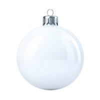 A shiny white Christmas ornament with silver cap reflects light, creating festive and elegant appearance. Perfect for holiday decorations and adding touch of elegance to any tree png