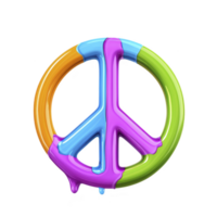 A colorful, glossy peace symbol with vibrant hues of orange, blue, purple, and green, creating playful and artistic design. dripping effect adds dynamic and modern touch png