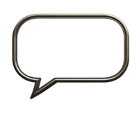 A metallic speech bubble icon with shiny, reflective surface, symbolizing communication and conversation. design is simple and modern, suitable for digital interfaces or graphic design projects png