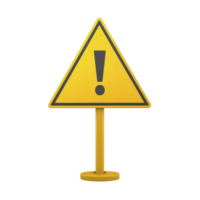 A yellow triangular warning sign with exclamation mark stands prominently, conveying caution or alert. sign is mounted on sturdy base, ensuring visibility and stability png