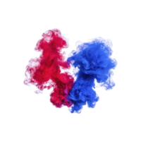 A Vibrant red and blue ink clouds swirl and blend in water, creating dynamic and colorful abstract pattern against transparency background. vivid colors evoke sense of energy and movement png
