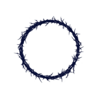 A dark blue circular crown of thorns is depicted against transparency background, symbolizing suffering and sacrifice. intricate design features sharp, jagged thorns, creating stark and dramatic png