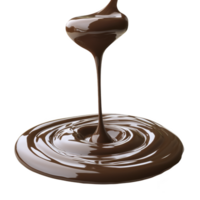 A stream of rich, creamy chocolate is being poured, creating smooth, glossy swirl on dark surface. luscious texture and deep brown color evoke sense of indulgence and sweetness png