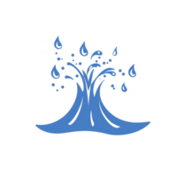 A This features stylized blue wave with droplets, symbolizing water movement and energy. design is simple and dynamic, evoking sense of fluidity and motion png