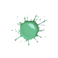 A vibrant splash of green paint forms dynamic circular pattern against transparency background, creating striking visual effect. paint appears glossy and fluid, with droplets radiating outward png