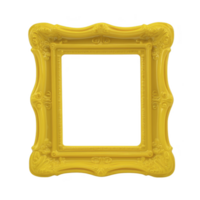 A vibrant yellow ornate picture frame with intricate detailing and classic design, perfect for adding pop of color and elegance to any space. frame bold color and decorative elements make it png