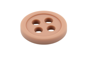 A round, beige button with four holes, commonly used for clothing, lies on transparency background. Its simple design and neutral color make it versatile for various garments png
