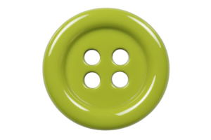 A shiny, lime green button with four holes is displayed against transparency background, showcasing its smooth, glossy surface and circular shape png