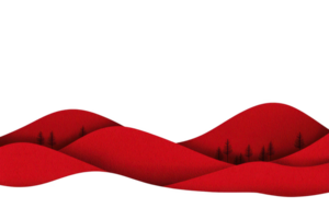 A vibrant red abstract landscape features rolling hills with subtle tree silhouettes, creating striking contrast against transparency background. minimalist design evokes sense of tranquility png
